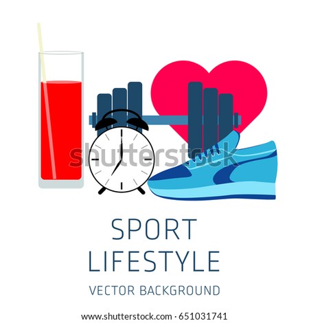 Concept of sport lifestyle, sports equipment, vector background, health, banner, silhouette