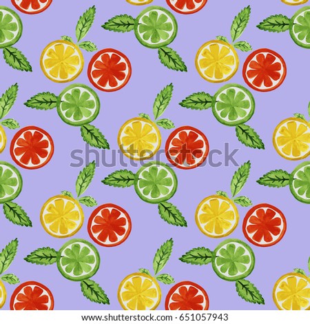 Watercolor seamless pattern with grapefruit, orange and lime. Vector illustration