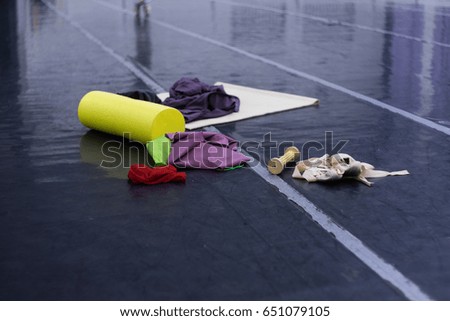 Equipment for stretching ballerinas and athletes. Silhouette of ballerina on background