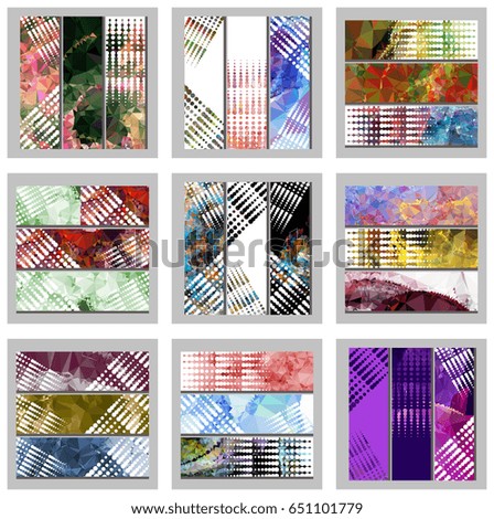 Set of abstract geometric backgrounds for brochure, flyer, report , business card, layout, template. Free space for text. Raster clip art.