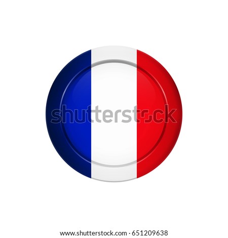 Flag button design. French flag on the round button. Isolated template for your designs. Vector illustration.