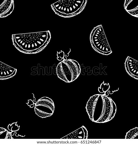 Seamless pattern. Hand drawn fruits illustration of watermelon Line drawing. Print for wallpaper, background, surface, fabric, decor