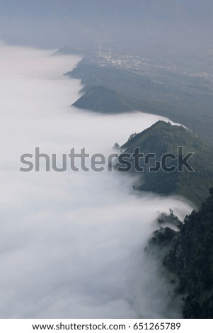 Village and Cliff at Bromo Volcano in Tengger Semeru national park, Java, Indonesia