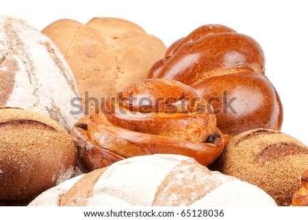 Assorted bread on a white