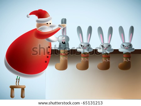 vector santa claus with angry rabbits