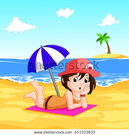 vector illustration of a lady enjoying summer at the beach