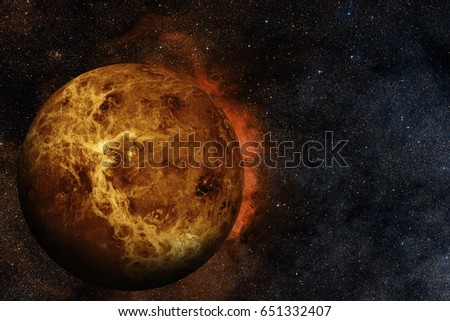 Solar System - Venus. It is the second planet from the Sun. It is a terrestrial planet. After the Moon, it is the brightest natural object in the night sky. Elements of this image furnished by NASA.