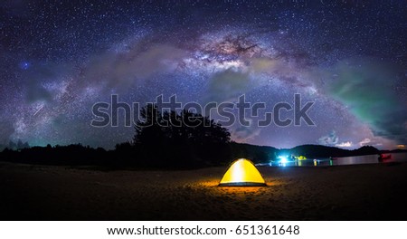 Stitched Panorama night sky with milkyway. image contain noise due to high ISO and soft focus due to wide aperture