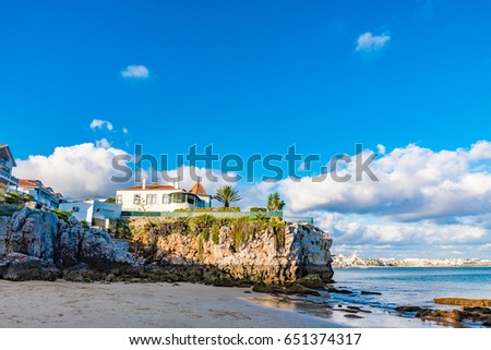Praia da Rainha, The Queen's Beach in Cascais, Portugal. Cascais is a coastal municipality located 30 kilometres (19 miles) west of Lisbon. Royalty-Free Stock Photo #651374317