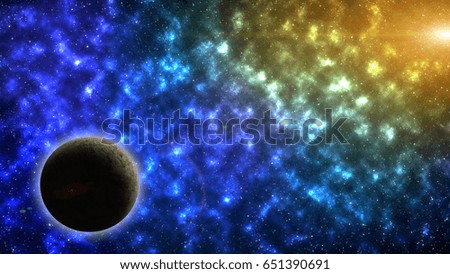 Abstract star field background with planet, Blue and yellow tone
