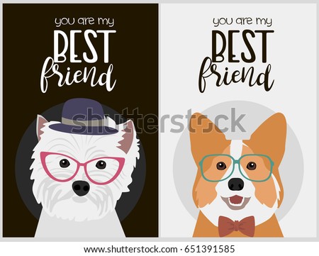 Hipster dog card for birthday card, posters and labels. Vector illustration