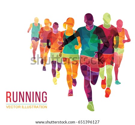 Running marathon, people run, colorful poster. Vector illustration Royalty-Free Stock Photo #651396127