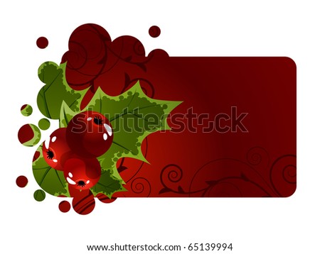 Red christmas banner with holly.