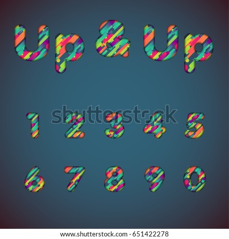 'Up & up' colorful font set with shadows | 3D effect | Vector illustration