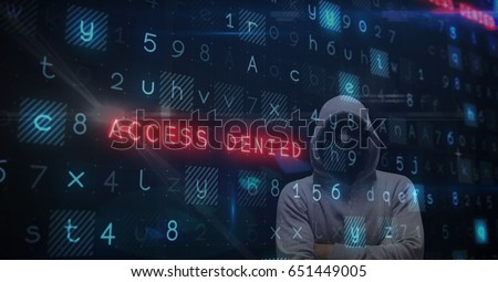 Digital composite of Digital composite image of hacker with access denied text