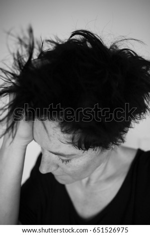 closeup portrait woman with black short hair