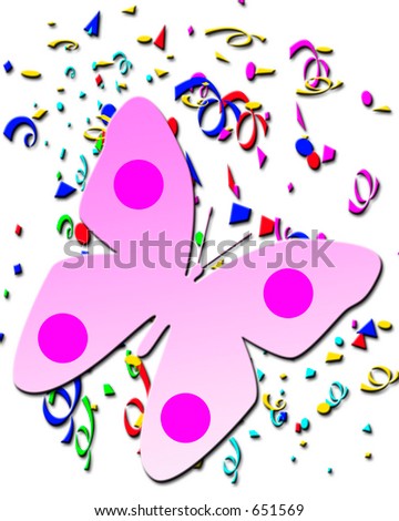 Butterfly On Confetti Background.  Perfect Greeting Card Template.  Just Ad Your Text.