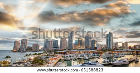 Downtown Miami at sunset, Florida.