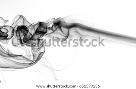 Movement of smoke, black smoke on white background.