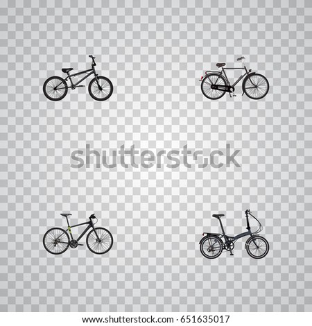 Realistic Hybrid Velocipede, Training Vehicle, Folding Sport-Cycle And Other Vector Elements. Set Of Bike Realistic Symbols Also Includes Bike, Dutch, Hybrid Objects.