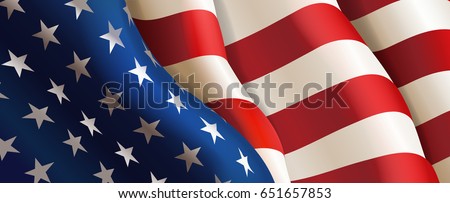 National flag of United States of America in form of wave. Closeup vector illustration