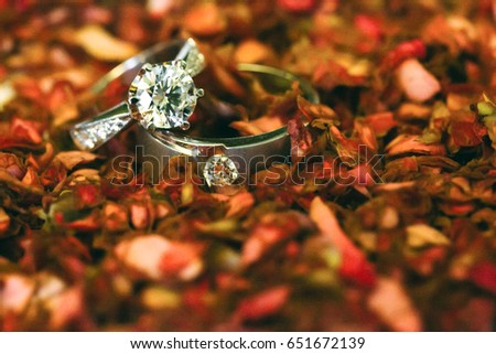 wedding rings on the petal.