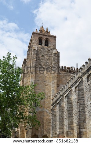 Tower of the cathedral of Evora in Alentejo, Portugal