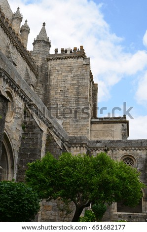 Side view of the cathedral of Evora, Portugal