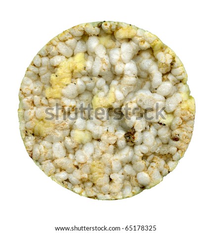 Round puffed rice cake isolated on white background