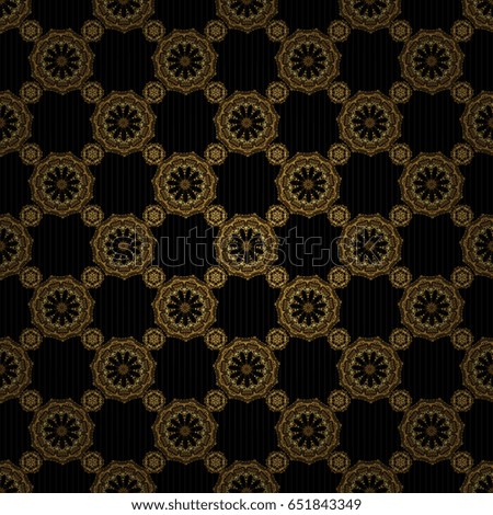 Vector illustration. Luxurious seamless pattern of golden ornament with stylized waves on a black background.