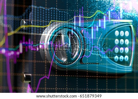 Fintech Investment Financial Internet Technology Concept. Currencies trading via digital info with stock market graph background. Blockchain, Financial Internet Technology as a new trend marketing.
