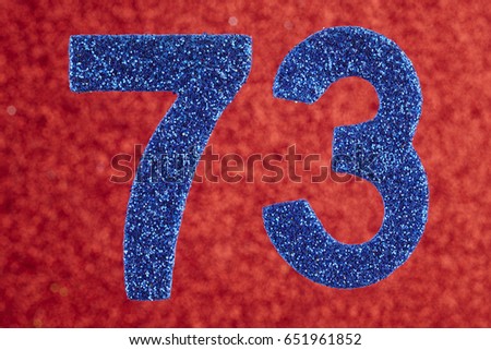 Number seventy-three blue color over a red background. Anniversary. Horizontal