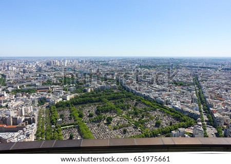 View from Montparnasse Tower in Paris, Skyline and Cemetary