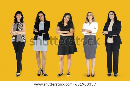 Diversity Women Set Gesture Standing Together Studio Isolated
