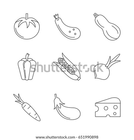 monochrome silhouette set of vegetables and cheese