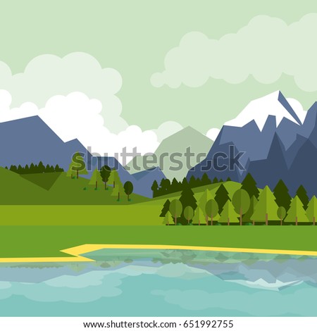 colorful background of natural landscape with mountains and lake