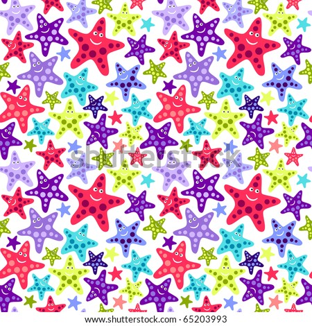 Seamless pattern with funny starfishes