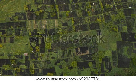 Landscape of fields photographed with a drone