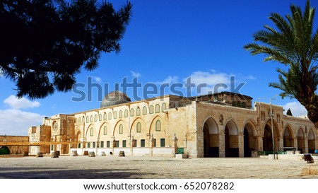 Al-Aqsa Mosque in Jerusalem on the top of the Temple Mount. Al Aqsa mosque is a sacred place for all muslims and islamic people. Royalty-Free Stock Photo #652078282