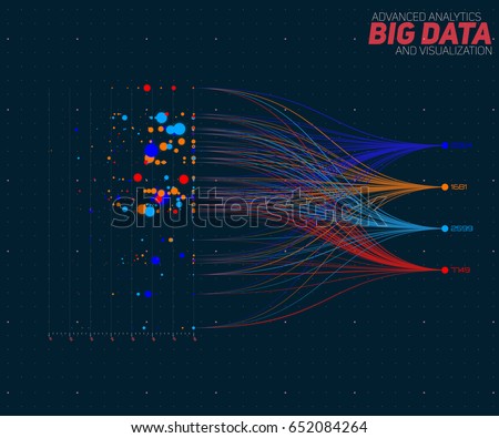 Vector abstract colorful  big data information sorting visualization. Social network, financial analysis of complex databases. Visual information complexity clarification. Intricate data graphic  Royalty-Free Stock Photo #652084264