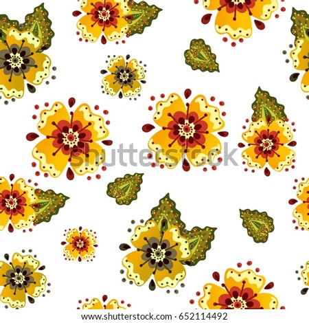 Flower cartoon bright retro abstract pattern with flowers and curls