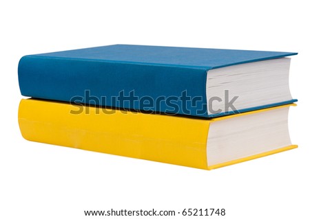 Horizontal stack of two books isolated on white background Royalty-Free Stock Photo #65211748
