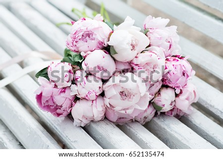 White and pink peony. Bouquet, valentine
