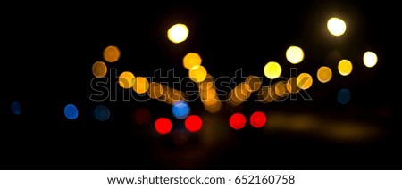 Panorama Blurred of car in city at night.Night-Blurred Photo blur bokeh background defocused lights.