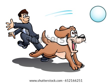 illustration of a  businessman play with his dog over isolated white background