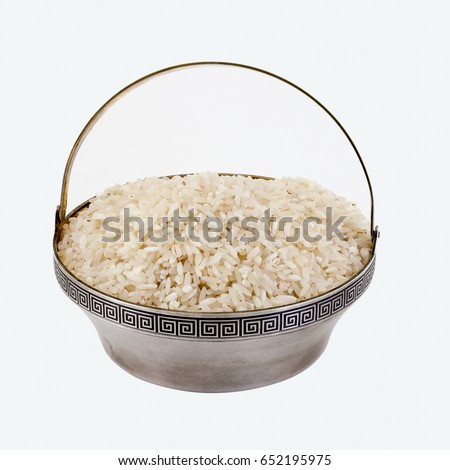 Rice in a bowl on a white background