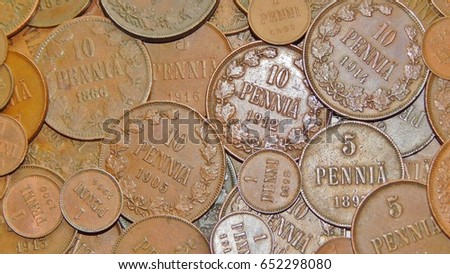 Old copper coins Finland with Russia