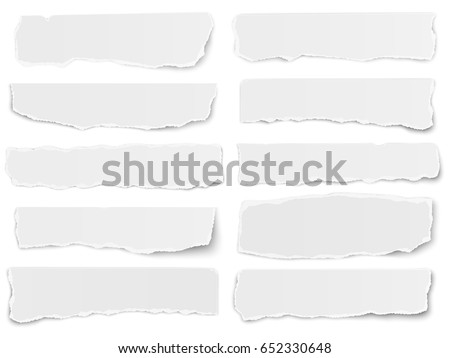 Set of elongated torn paper fragments isolated on white background Royalty-Free Stock Photo #652330648