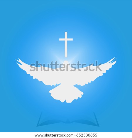 Illustration for Christian Community: Dove as Holy spirit and Cross. Great as church logo, illustration for sermon, oration, lecture, or pentecost talk.