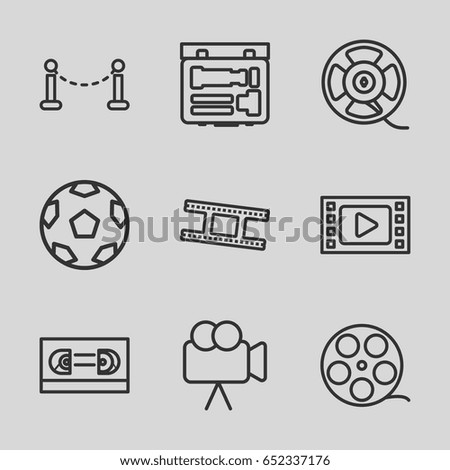 Cinema icons set. set of 9 cinema outline icons such as fence, camera, film tape, camera tape